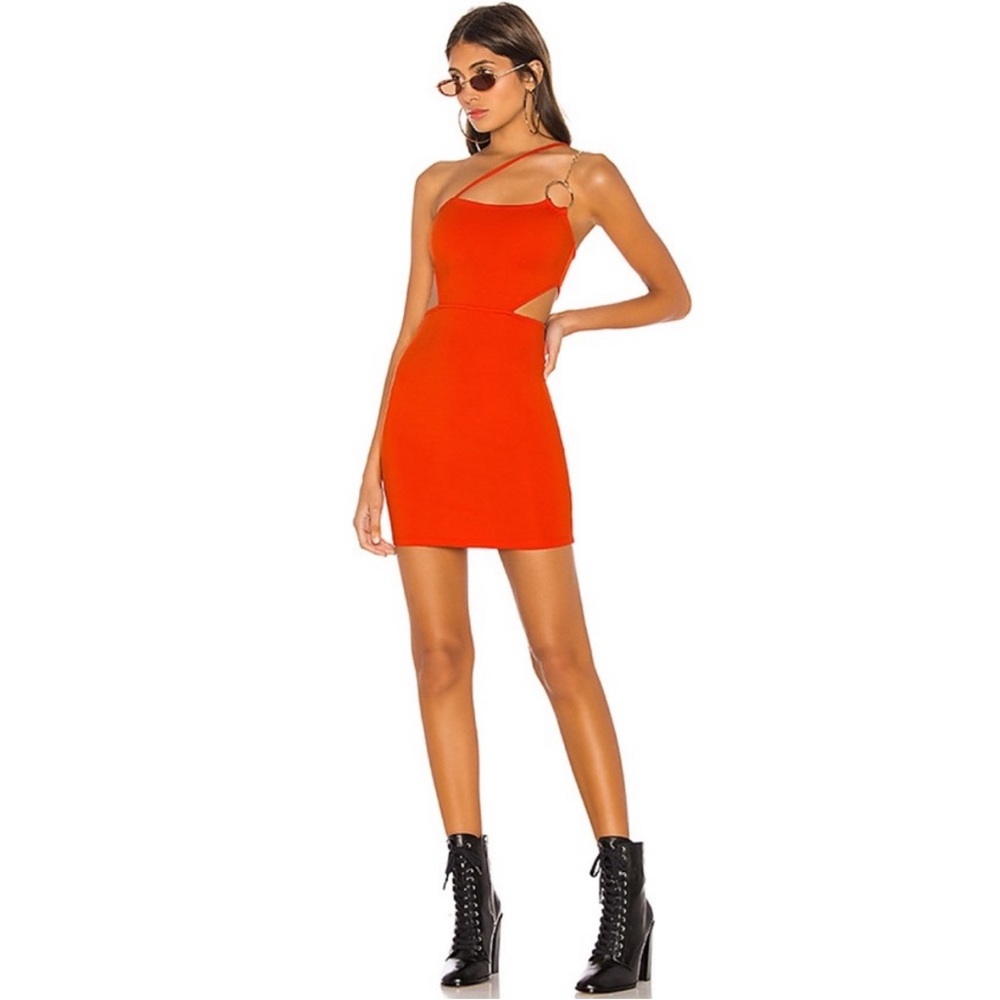 H:ours Orange Bodycon Mini Dress with Waist Cutouts Metal Strap